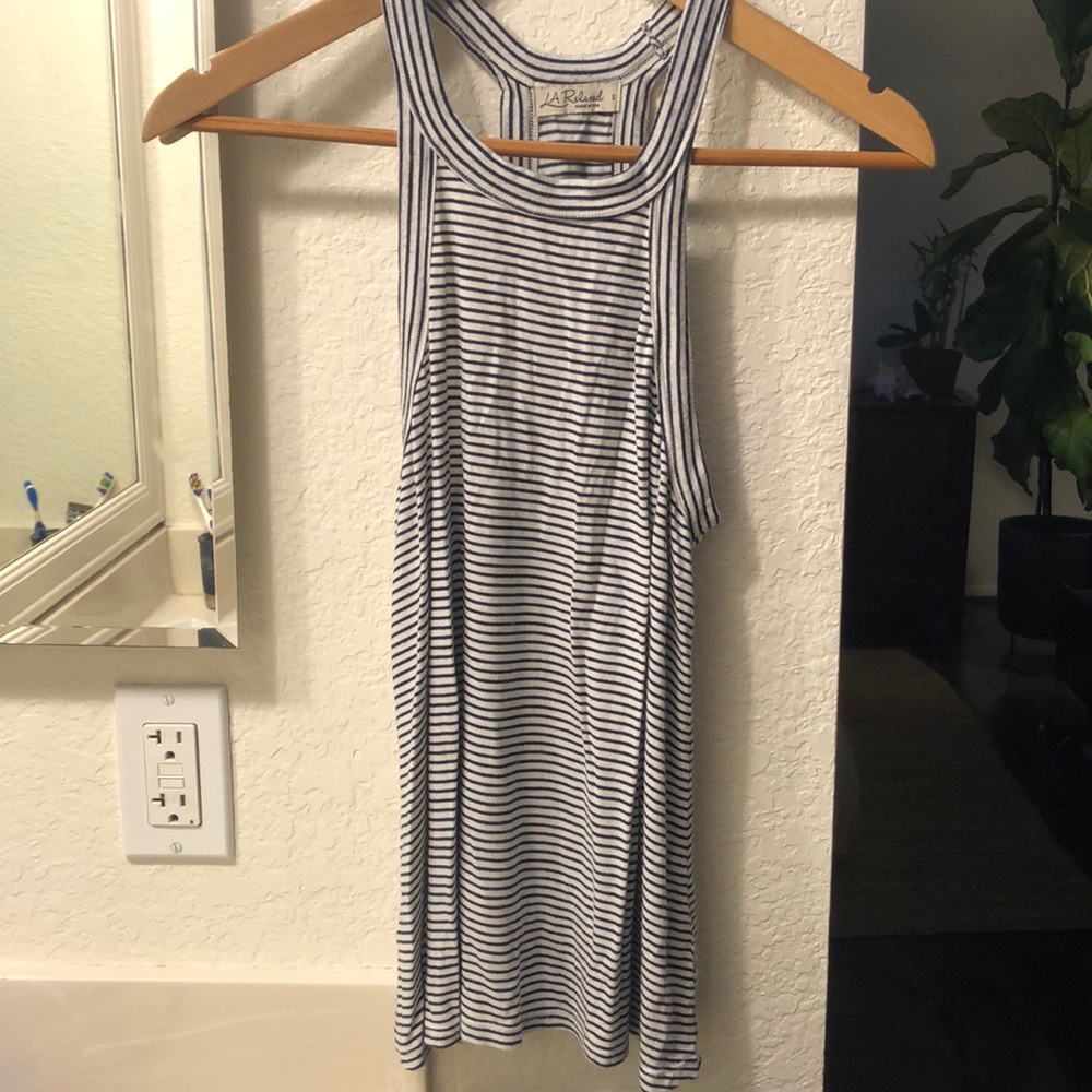 Navy Blue & White Striped Loose Tank